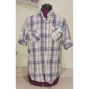 Ed Hardy Mens Plaid Button Up Shirt Y2K Short Sleeve Size Small